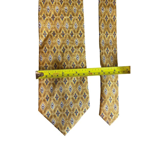 Meeting Street Mens Silk Necktie Gold Geometric Diamond Retro Corpcore Dad Gift - Picture 2 of 5
